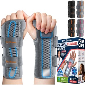 DR. BRACE Adjustable Wrist Brace Night Support for Carpal Tunnel, Double Splint & Therapeutic Cushion, Hand Brace For Pain Relief, Injuries, Sprains - 1 of 4