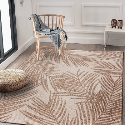Tropical Palm Brown Synthetic 7'10"x10' Indoor/Outdoor Area Rug
