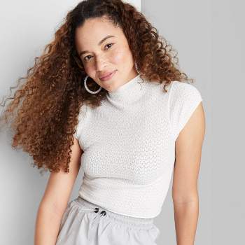 Women's Mock Turtleneck Pointelle Pullover Sweater - Wild Fable™ Off-white  Xxs : Target
