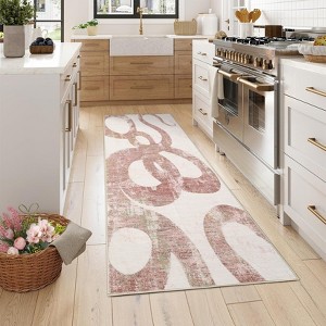 Modern Washable Area Rug, Abstract Print Floor Cover with Non Slip Backing, Low Pile Stain Resistant Indoor Carpet for Bedroom - 1 of 4