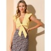 INSPIRE CHIC Women's Cap Sleeve Deep V Neck Ruffle Tie Knot Front Crop Top - 2 of 4