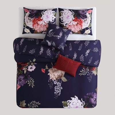 King Size Deep Purple Cotton Reversible Comforter Set