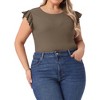 Agnes Orinda Women's Plus Size Ribbed Ruffle Sleeve Stretchy Bodysuit - 2 of 4
