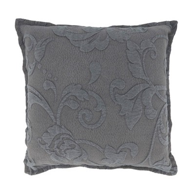 17"x17" Poly-Filled Floral Design Square Throw Pillow Gray - Saro Lifestyle