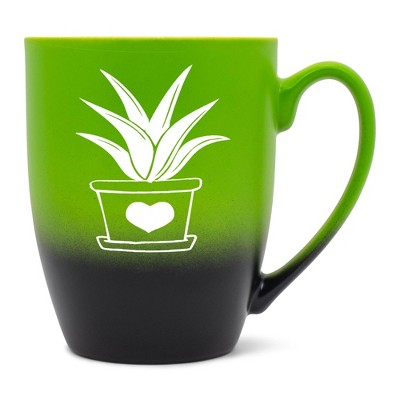 Elanze Designs Botanical Succulent Nature Coffee Cup Mug 12 Ounce Ceramic With Ombre Gradient Elegant Minimalist Aloe in Heart Planter Silhouette