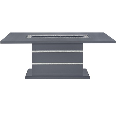 HomeRoots 79" Dark Gray Faux Crystals Glass and Wood Pedestal Base Dining Table