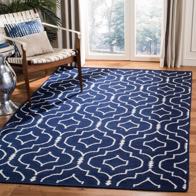 Navy and Ivory Geometric Handwoven Wool Area Rug