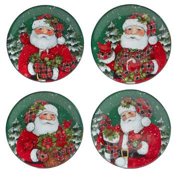 Set of 4 Christmas Lodge Santa Dining Dessert Plates - Certified International