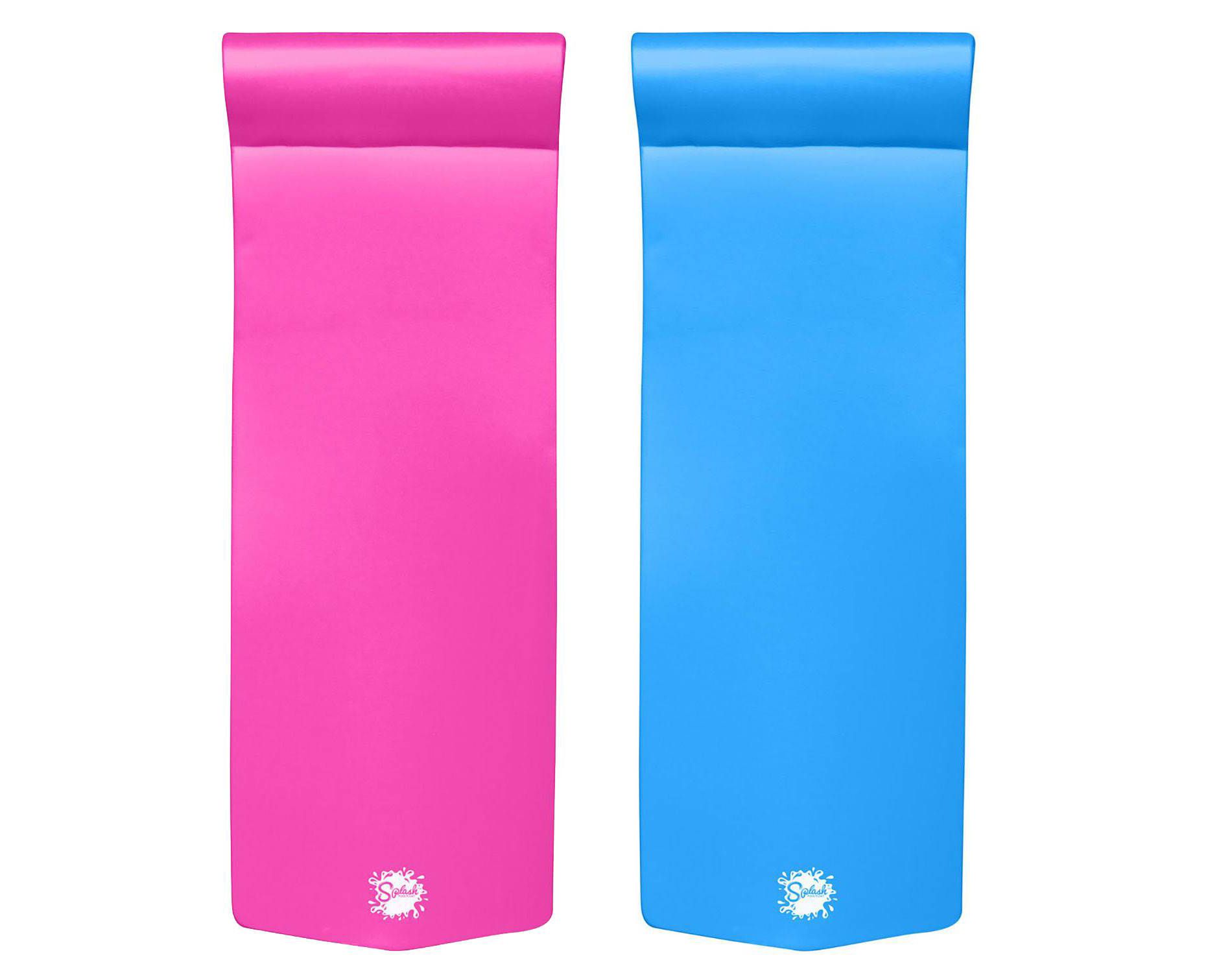TRC Recreation Splash 1.25 Inch Thick Foam Swimming Pool Float Mat Large Adult Lounger with Built-In Roll Pillow, 1 Bahama Blue & 1 Flamingo Pink