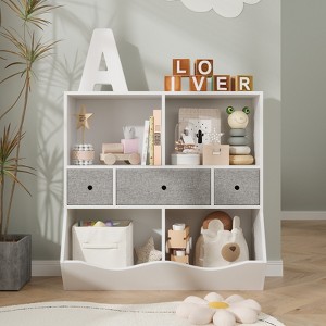Kids Bookshelf & Toy Storage Organizer - Floor Cabinet with 3 Drawers for Nursery, Playroom - 1 of 4