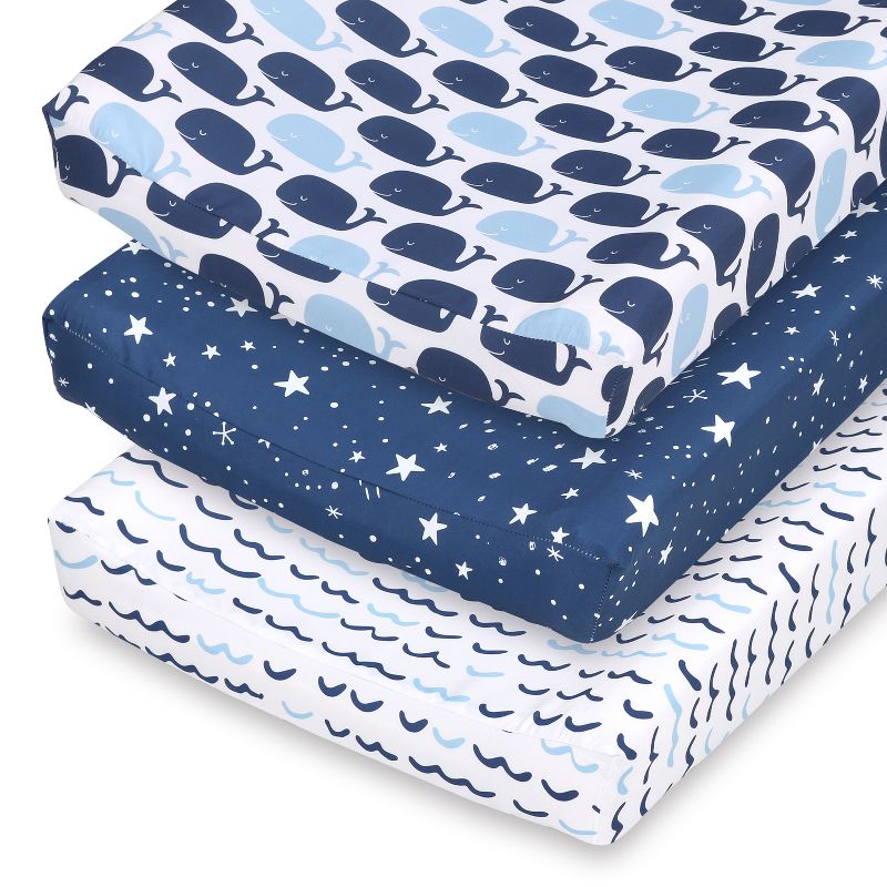Nautical Whale and Stars Microfiber Changing Pad Covers, 3-Pack