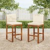 Christopher Knight Home Goleta Outdoor Acacia Wood Bar Stools with Water-Resistant Cushions and Sled Legs (Set of 2) - 2 of 4