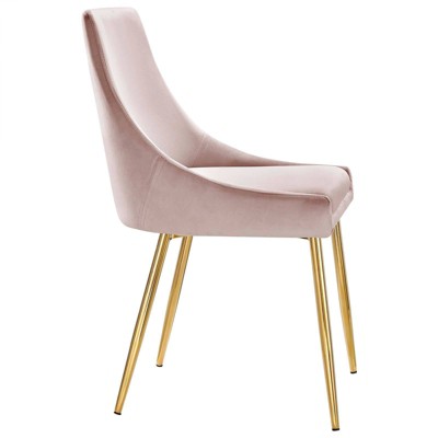 Gold Pink Velvet Upholstered Parsons Side Chair with Gold Metal Legs