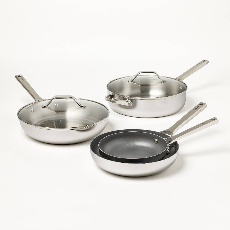 12pc Nonstick Stainless Steel Cookware Set with 6pc Pan Protectors Silver - Figmint&#8482;, 4 of 13