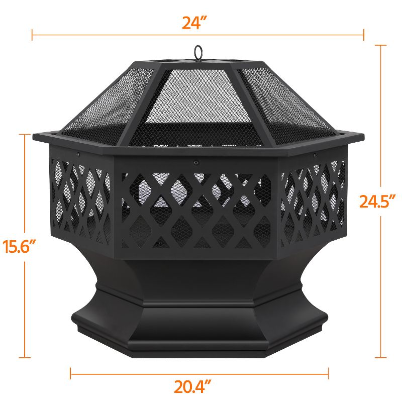 Yaheetech 24in Outdoor Hex Fire Pits Firepit Bowl with Spark Screen & Poker for Patio Backyard, 3 of 11