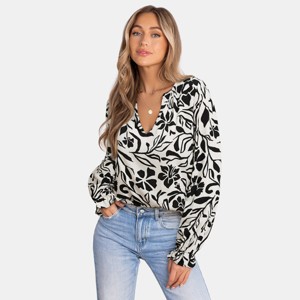 Women's Chic Floral Print Balloon Sleeve Blouse - Cupshe - 1 of 4