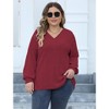 Clearlove Women's Plus Size V-neck Tops Lantern Long Sleeves Cross-over Design Blouse Front Knit Pullover Fall Causal Blouse - 2 of 4