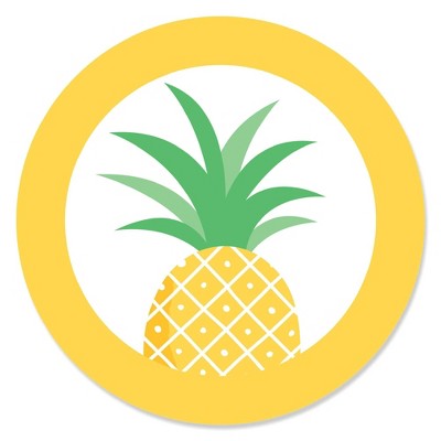Big Dot of Happiness Tropical Pineapple - Summer Party Circle Sticker Labels - 24 Count