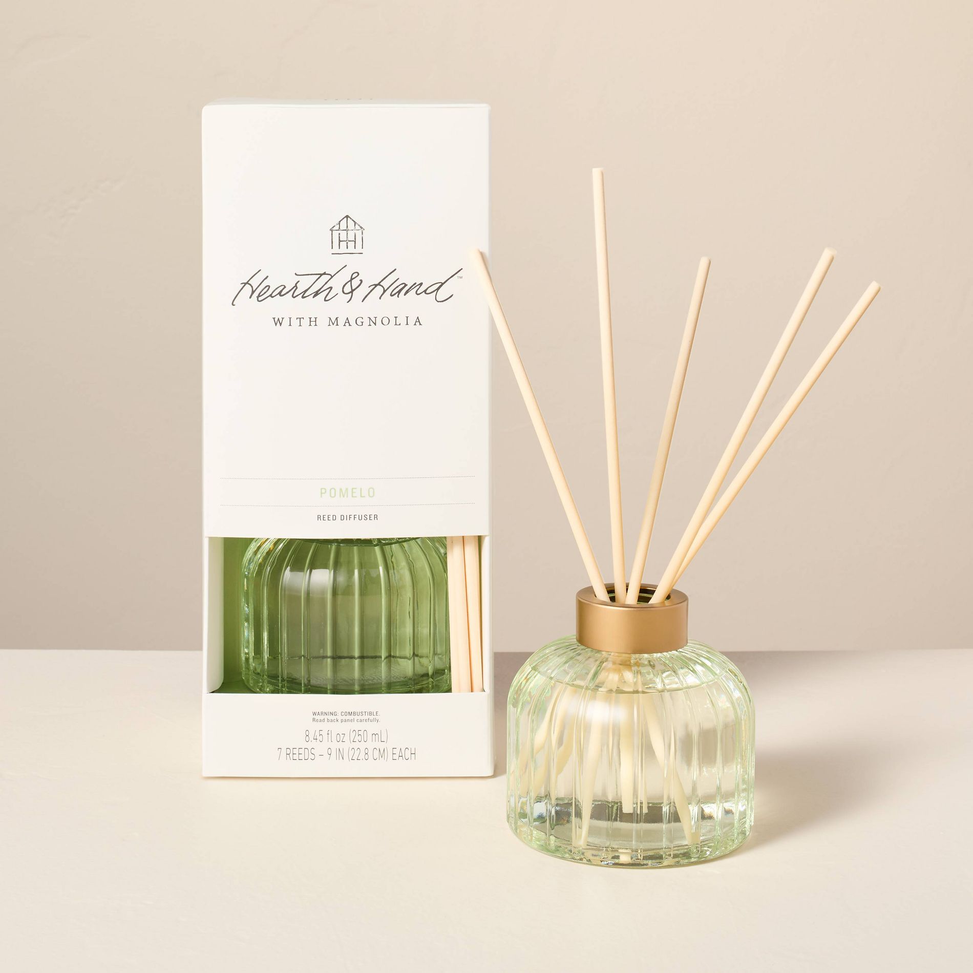 8.45 fl oz Ribbed Glass Diffuser Pomelo - Hearth & Hand™ with Magnolia