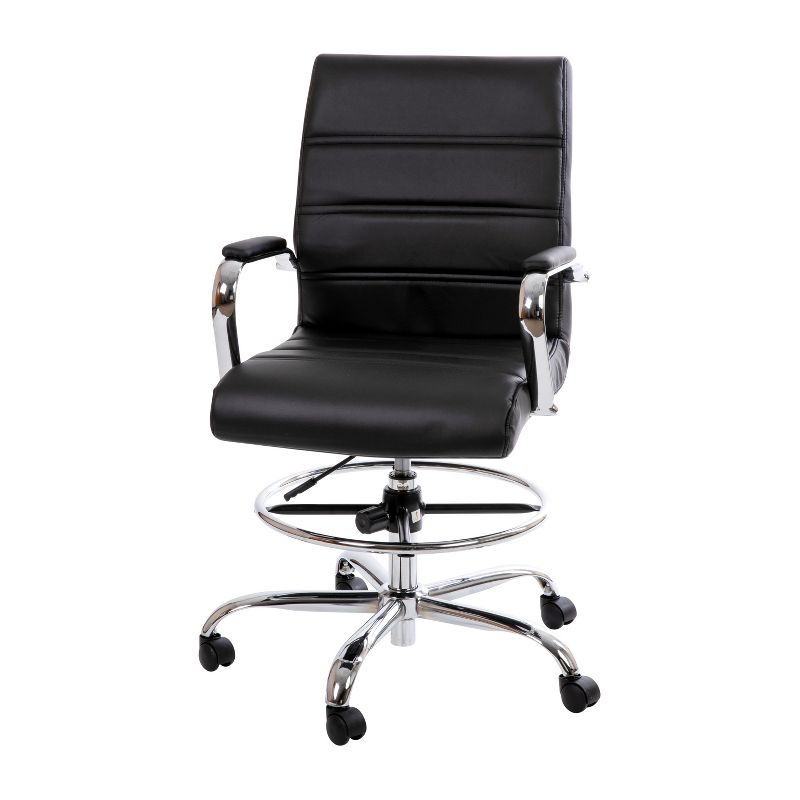 Flash Furniture Mid-Back LeatherSoft Drafting Chair with Adjustable Foot Ring and Chrome Base, 1 of 14