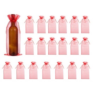 Unique Bargains Organza Drawstring Wine Bottle Wrapping Gift Bags 14.5" x 5.5" 20 Pcs - 1 of 4