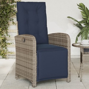 vidaXL Reclining Patio Chair with Footrest - Gray Poly Rattan, Navy Blue Cushion, Adjustable Backrest, Weather-Resistant for Outdoor/Indoor Comfort - 1 of 4