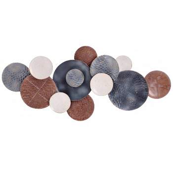 Metal Nobu Hanging Assorted Hammered Circles Unframed Wall Canvas Brown/White/Black - StyleCraft