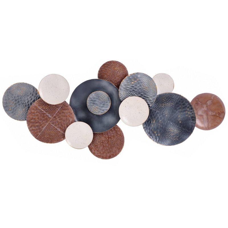 Metal Nobu Hanging Assorted Hammered Circles Unframed Wall Canvas Brown/White/Black - StyleCraft, 1 of 9