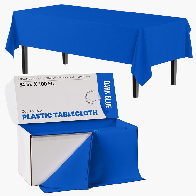 Crown Display Cut to Size Disposable Plastic Tablecloth Roll  With Cutter -54" X 100', 3 of 14