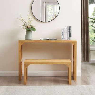 VYNXARIA Pine Dining Bench and Table,Indoor Wood Bench,Tempered glass included,Natural