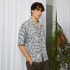 Campus Sutra Men Men's Cloud Grey Abstract-Lined Oversized Shirt - 3 of 4
