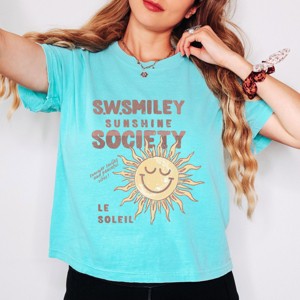 S.W.Smiley Sunshine Society - Women's Boxy Crop Top Graphic T-Shirt - 1 of 4