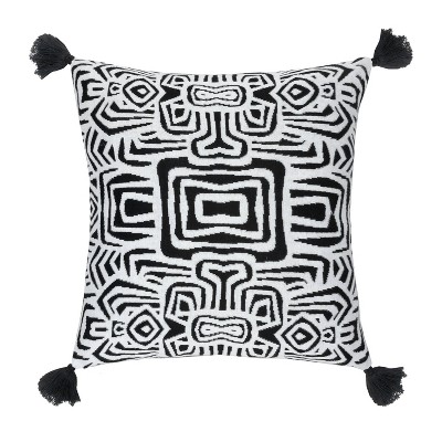 Rochelle Porter Black and White Cotton Accent Pillow with Tassels