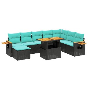 vidaXL 9 Piece Patio Sofa Set with Cushions - Black - 1 of 4