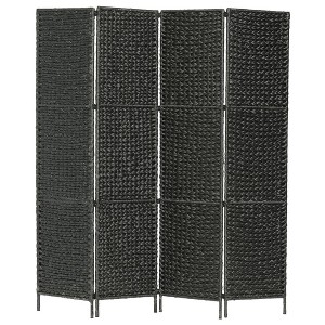 vidaXL 4-Panel Room Divider Black 60.6"x63"  Water Hyacinth - 1 of 4