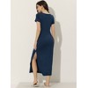 cheibear Women's Solid V-Neck Short Sleeves Long Pajama Dress with Side Slit - 3 of 4