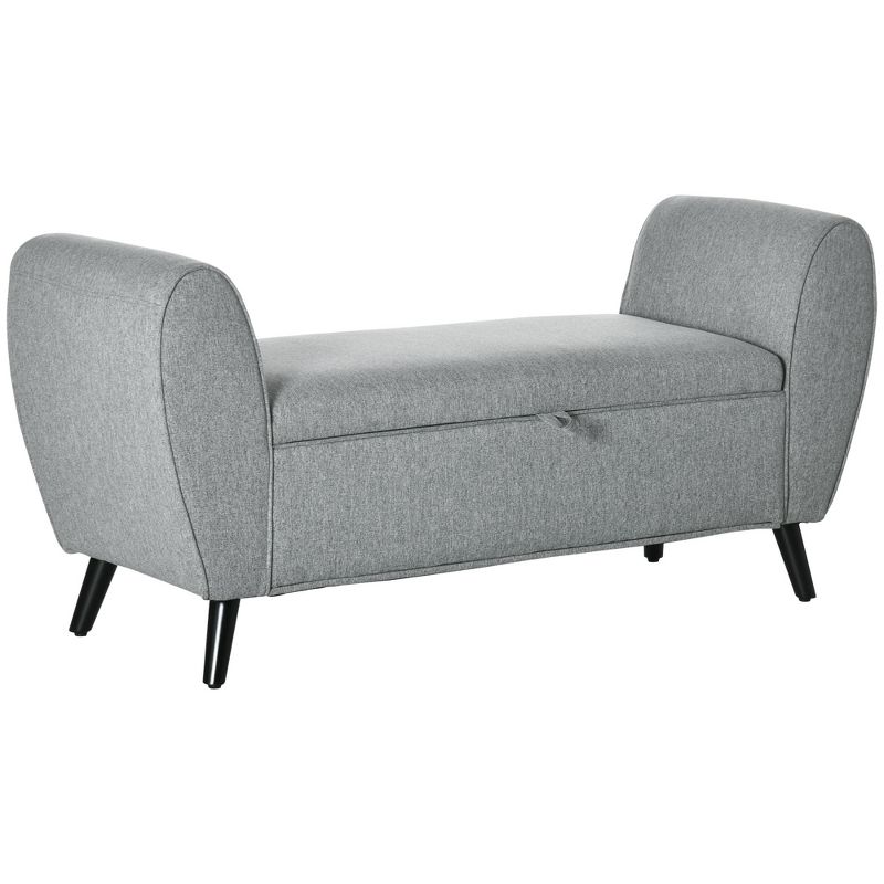 HOMCOM Modern Upholstered Storage Bench with Arms, Linen-Feel Fabric Ottoman Bench for Bedroom, Entryway, and Living Room, 1 of 7