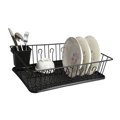 Megacasa Dish Drying Rack, Metel 2-Tier Dish Rack Utensil Holder Kitchen  Black