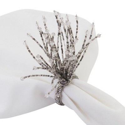 Silver Beaded Burst Design Napkin Rings Set of 4