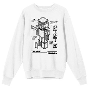 Minecraft Diamond Armor Monochrome Diagram Adult White Crew Neck Long Sleeve Sweatshirt - 1 of 3