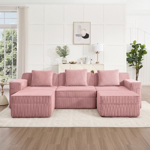 VASIP Modular Boneless Cloud Sectional Sofa  3-Seat with Deep Seat and Pillows,Modern Corduroy Fabric for Living Room,Camel - 1 of 4