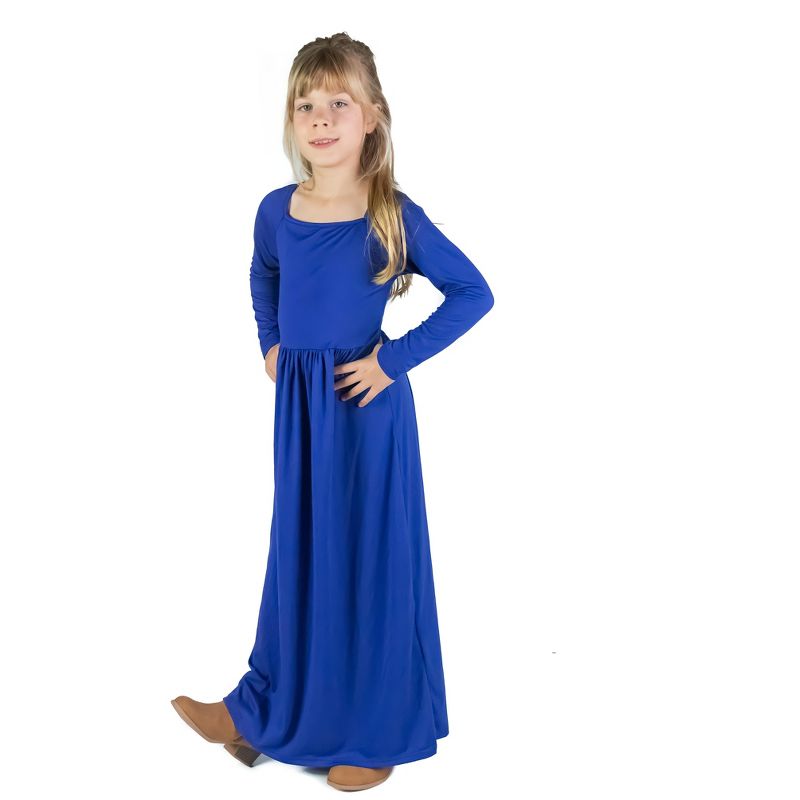 24seven Comfort Apparel Girls Long Sleeve Pleated Maxi Dress Solid Color, 2 of 5