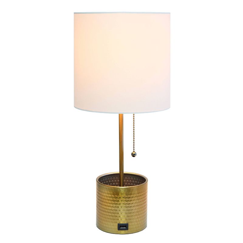 Hammered Metal Organizer Table Lamp with USB Charging Port and Fabric Shade - Simple Designs, 2 of 12