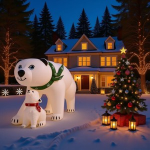 16' Animated Inflatable Polar Bear Mother & Cub lightshow - 1 of 4
