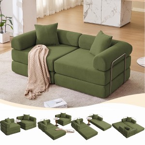 VASIP Modular Sofa Bed for Apartment,Corduroy Fabric,Convertible Design with Fixed Frame & Removable Armrests , No Assembly Required,Red - 1 of 4