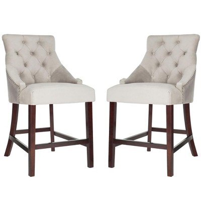 Gray Velvet Tufted Wing Back Counter Stools with Wood Frame, Set of 2