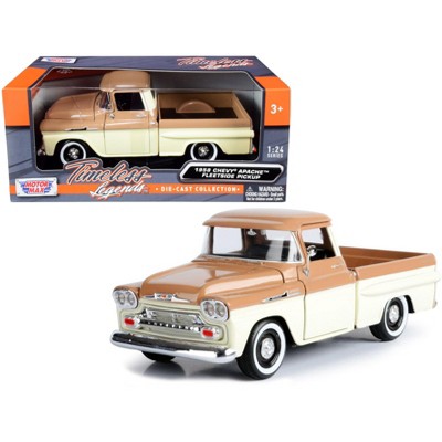 1958 Chevrolet Apache Fleetside Pickup Truck Brown and Beige 1/24 Diecast Model Car by Motormax