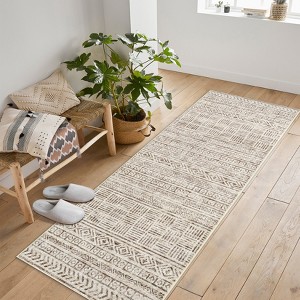 Coucheta 2*6ft Machine Washable Boho Geometric Runner, Soft Non-Slip Neutral Modern Indoor Floor Carpet for Living Room, Bedroom, Home Office, Beige - 1 of 4