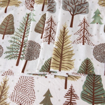 California King Gray Cotton Flannel Sheet Set with Forest Print