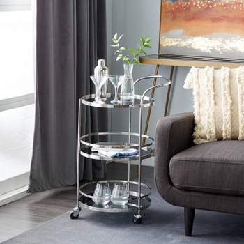 Contemporary Stainless Steel and Smoke Glass Bar Cart Silver - Olivia & May